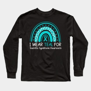 I Wear Teal for Tourette Syndrome Leopard Rainbow Long Sleeve T-Shirt